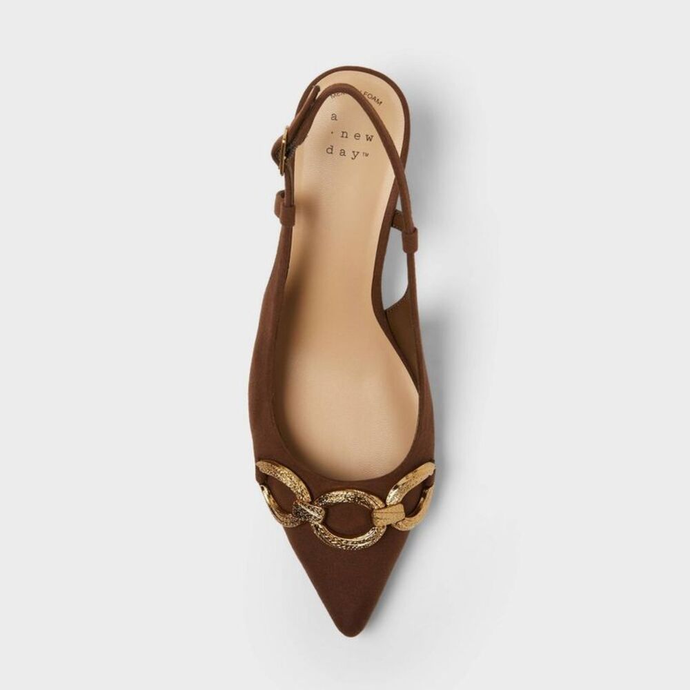 A New Day - Women's Tabitha Oversized Chain Sling Back Heels w Brown - Picture 3 of 4